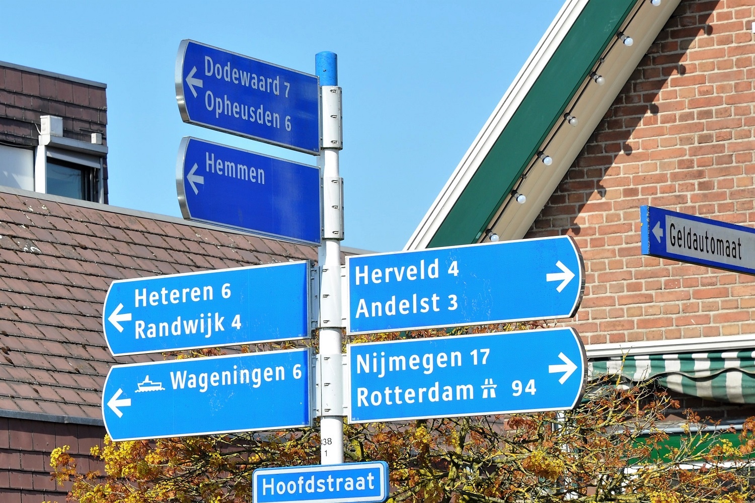 BOB gemeente Overbetuwe, verkeersbord met dorpskernen zoals Heteren en Randwijk